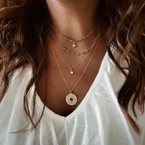 New Necklace Fashion Jewelry Statement Necklace Star Circle Multilayer Moon Statement Necklace Women Choker Wholesale