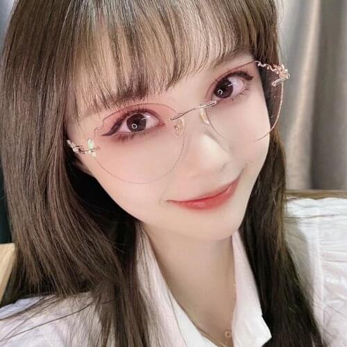 0~1000 Exquisite Bluelight Blocking Rimless Pink Lens Eyeglasses Diopter Frameless Diamond Cutting Rx Presbyopic Hyperopia