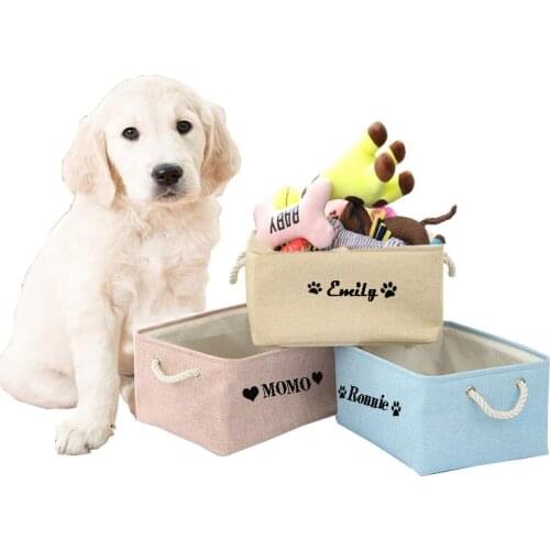 Personalized Pet Storage Box Dog Toy Basket Custom Solid color Bins Canvas Collapsible Free Print Name Box For Dogs Cats Cute L