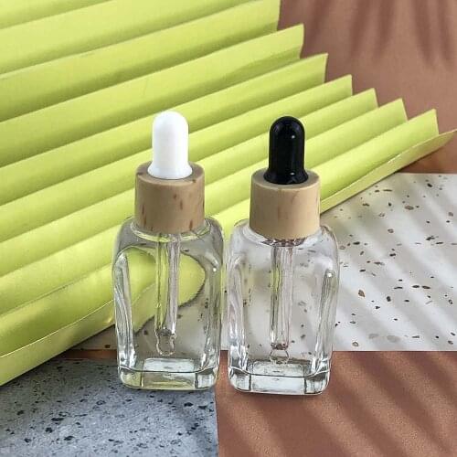 Empty Glass 15ml Clear Dropper Square Bbottle with Spotted Yellow Lid
