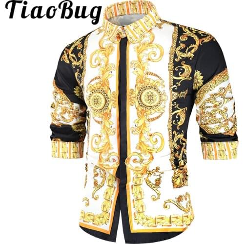 Men Stylish Print Button Down Shirt Male Office Business Holiday Casual Turn-down Collar Blouse Shirts Tops Prom Party Clubwear