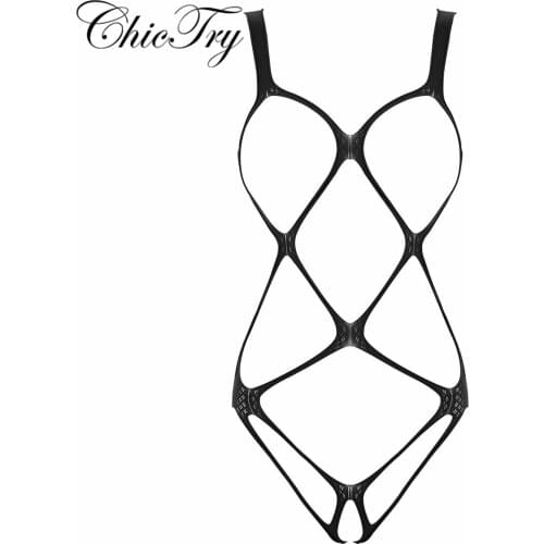 Sexy Female Womens Bodysuit One-piece Erotic Hollow Out Fishnet Bodystockings Lingerie See-through Stretchy Bodysuits Nightwear
