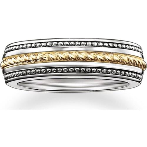 Silver Dot Pattern Rings with Gold Color Cord Rope, 2018 Thomas Style Rock & Roll Band Ring Jewelry Bijoux Gift for Women Men