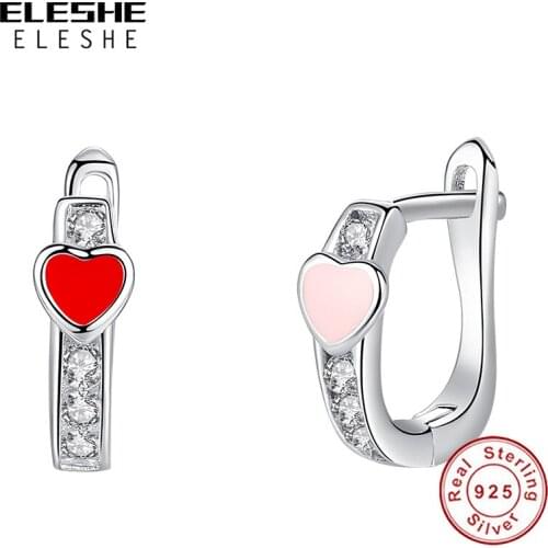 100% Fashion 925 Sterling Silver Tiny Heart Earrings Crystal CZ Pink & Red Enamel Stud Earrings for Girls Kids Jewelry