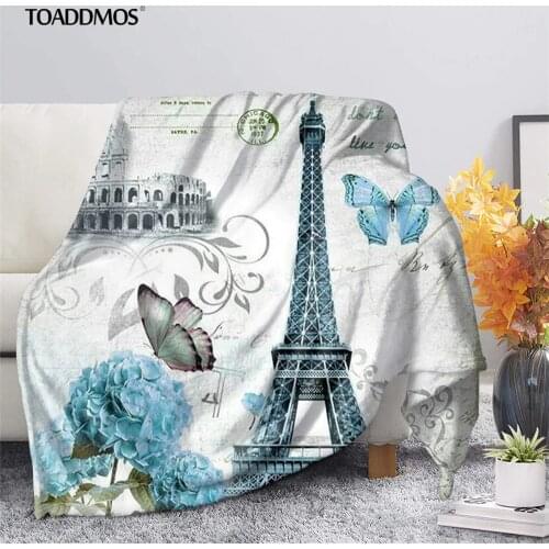 TOADDMOS Retro Eiffel-tower Design Warm Fleece Blanket on Bed Sofa Bedding Single Fall Blanket Dreamlike Gift Winter Bed Sheets