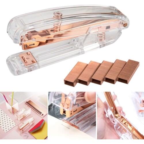 Rose Gold High-grade Transparent Plastic Stapler Office Study Binding Machine GDeals