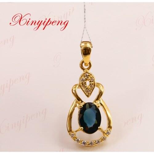 Xinyipeng18K yellow gold inlaid natural sapphire pendant for women Design is beautiful