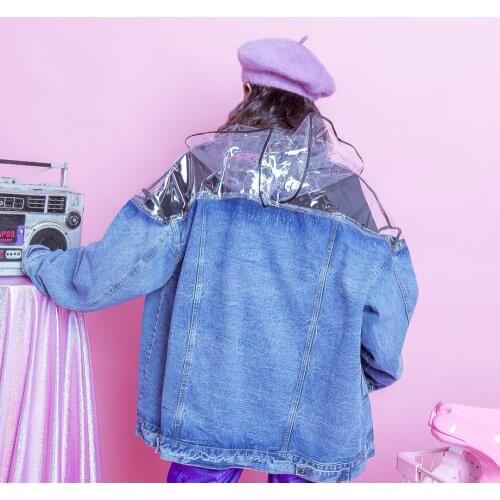 Jasmine hip-hop retro BF tailoring, transparent hooded and loose jacket