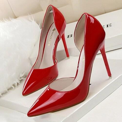 Women Patent Leather Pointed Toe Stiletto Heels Fashion Ladies Party Dress Evening Pump Wedding Shoes Bride