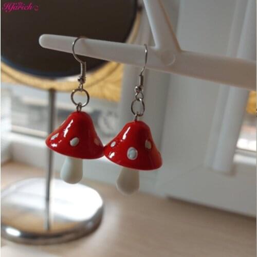 Ladies Environmental Theme Female Girl Plant Earrings Hook Red Purple Metal Mushroom Long Pendant Earrings Unusual 2021 Trend