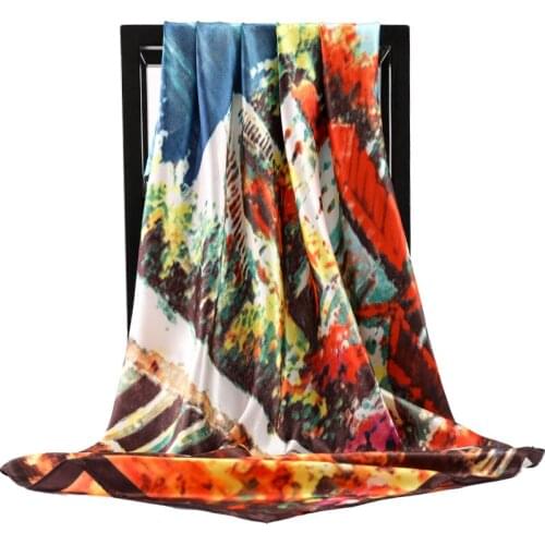 2021 Female Oil Painting Silk Scarves Fashion Summer Sunscreen Shawl Luxury 90X90CM Dustproof Kerchief Popular Square Bandanna
