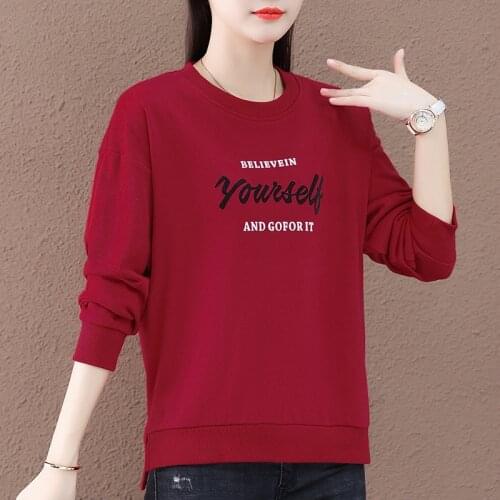 Spring Autumn 2021 New Women Sweatshirt Long Sleeves O-Neck Side Vents Letter Print Casual Daily Korean Fashion Female Pullovers