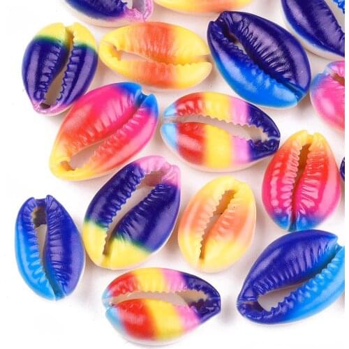 100pcs Mixed Color Printed Cowrie Shell Beads, No Hole/Undrilled, 20~25x13~17x7~8mm