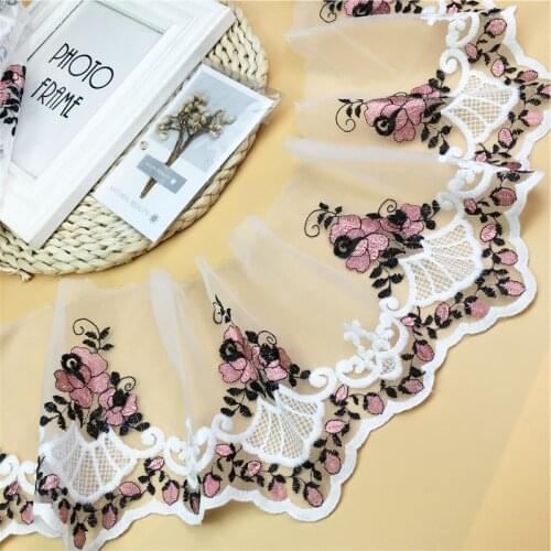 13Yards Embroidery Tulle Lace Fabric Grey Coffee Pink Blue Flower Ribbon Laces Sewing Trimmings Clothing Wedding Bra Lingerie