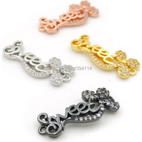 23*10*2mm Micro Pave Clear CZ Sweet Clover Connectors Fit For Men And Women Making Bracelets Jewelry