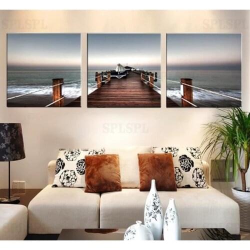 3 Panels The Sea Wooden Bridge Canvas Painting For Living Room Fashion Home Decoration Modern Wall Art Pciture Decor No Framed