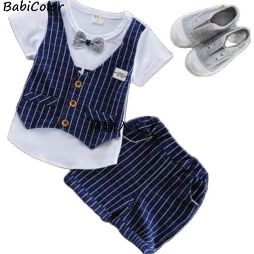 BabiColor Baby Boys Gentleman Clothing Set Kids Boy Party Clothing For Newborn Bebes Summer Cotton Bow Style T-shirt+shorts 2pcs