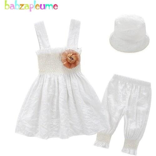 Babzapleume Summer Newborn Baby Girls Clothes Suits White T-shirt+Pants+Headband 1st Birthday Infant Clothing Sets 3Piece BC1172