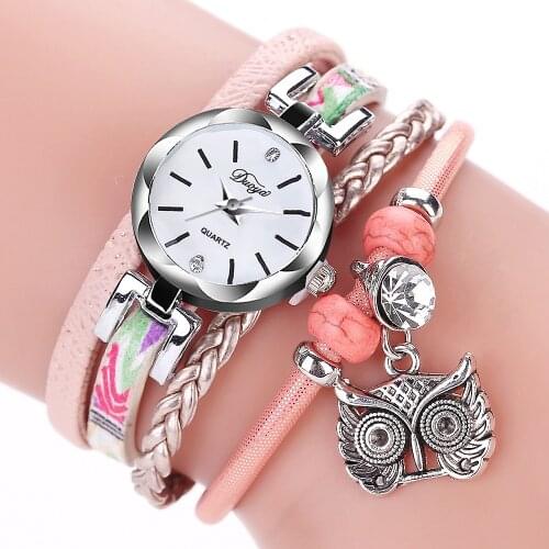 Women Girls Clock Analog Quartz Pendant Owl Ladies Dress Bracelet Watches