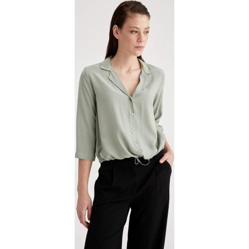 DeFacto Spring Woman Shirts Lace Detail Shirt Front Tie Shirt Neck Casual Female Fashion-M9478AZ21SP