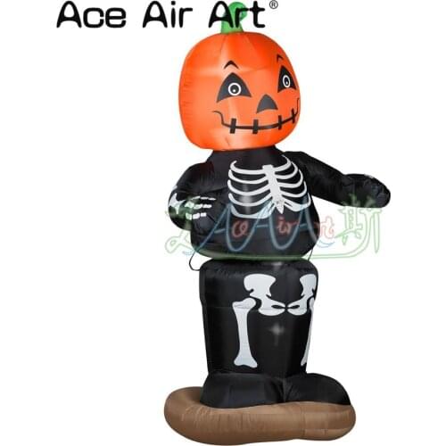 Giant led inflatable Halloween Pumpkin series model,pumpkin skeleton man with stand base for event decoration