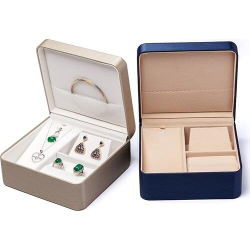 Exquisite Car Thread PU Leather Brushed Material Multifunctional Suit Ring Necklace Earring Box Built-in Bead Velvet Removable