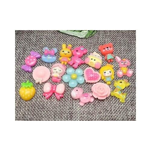 50 Colourful Flatback Resin Crystal Cabochons Assorted Animal Flower Candy DIY