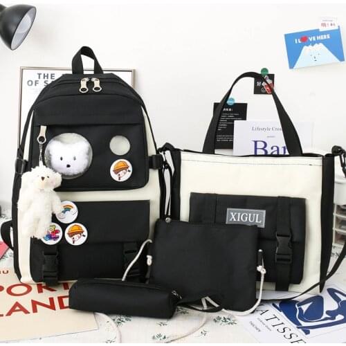 4 Piece Set Schoolbag Bags for Teenage Girl 2021 Backpack High School Backpack Canvas Fashion Travel Women Teen Student Bookbags