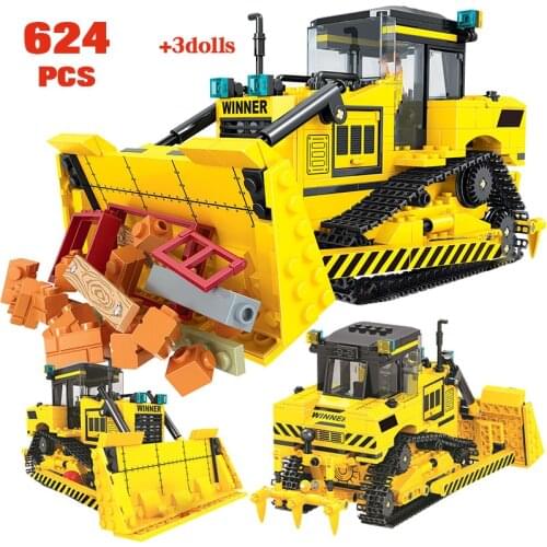 City Construction Vehicle Crane Building Blocks Technical Engineering Car Excavator Bulldozer Figures Bricks Toys for Kids