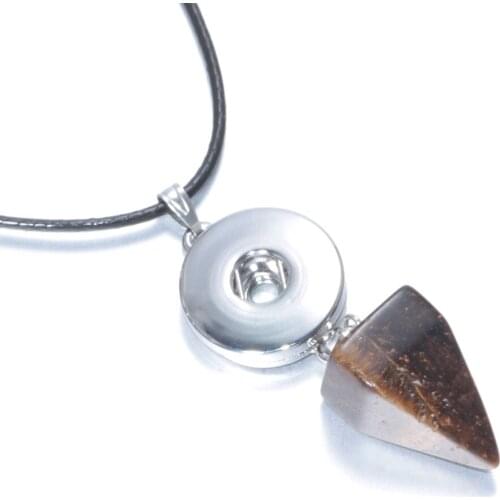 Brown Color Natural Stone Cone Shape 18mm Snap Button Jewelry Pendant Necklace Snap Jewelry Fit 18mm Snap Buttons DZ0127c