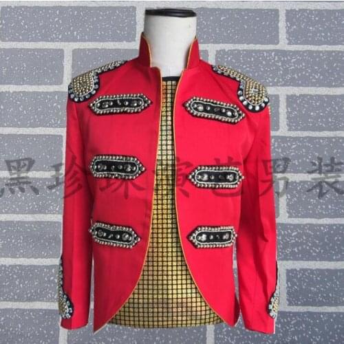 Red Men Suits Designs Masculino Homme Terno Stage Singers Jackets Men Sequin Blazer Dance Short Clothes Star Style Dress Punk