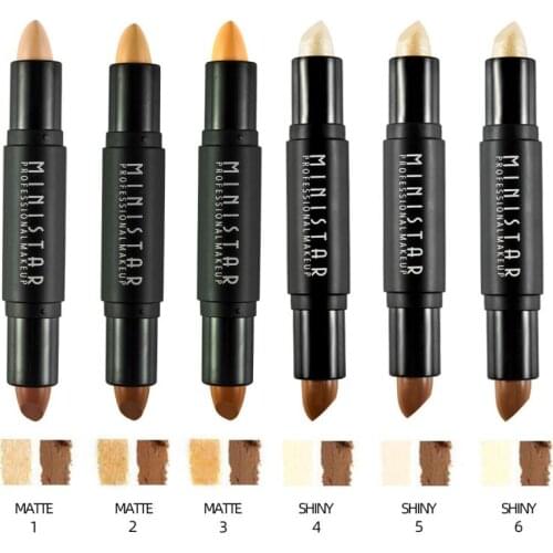 MINISTAR Face Makeup Concealer Highlighter Pen 3D Contour Stick Bronzers Long-lasting Bright Cover Spots Face Cosmetic TSLM2