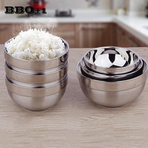 1pcs Stainless steel bowl Eco-Friendly Mixing Bowl Double Rice Soup Bowls Round Hot Insulation Container Kitchen Tableware Child