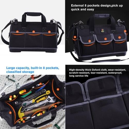 Multifunction Tool Bag Large Capacity Thicken Professional Repair Tools Bag 15/17/20Oxford Cloth Bag Top Wide Mouth Electrician
