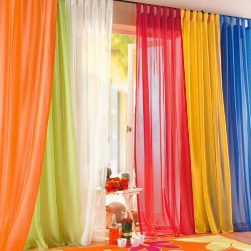 Tulle curtain finished window screening valance colorful rainbow curtain for home organza sheer voile curtain for living room