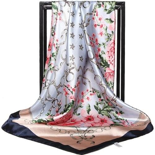 Fashion Square Head Scarf Women Vintage Flower Stars Print Hijab Foulard Luxury Brand Scarves Female 90*90cm Shawl Wraps