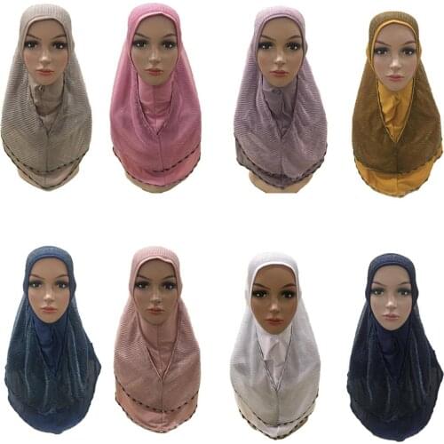 Muslim Women Amira Hijab One Piece Wrap Head Cover Scarves Turban Islamic Headscarf Headwear Arab Worship Scarves