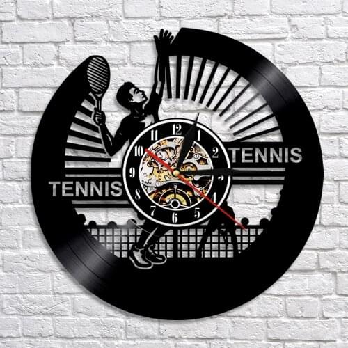 Tennis Wall Clock Tennis Player Silhouette Vinyl Record Wall Clock Vintage Sports Theme Racket Home Decor Tennis Lover Gift Idea