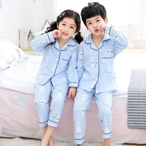 New Autumn Cartoon Pajamas For Girls Boys Childrens Nightwear Long-sleeves Cotton 2pcs Pyjamas Set Baby Clothes Kids Sleepwear