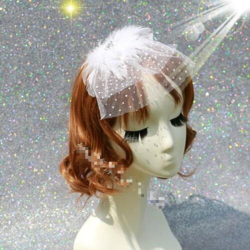 2018 New Fashion Feather Feather Headdress Mesh Feather Acrylic Drilling Hairpin