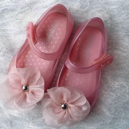 New Mini Melissa 2020 Girls Fashion jelly Shoes Camellia crystal soft Nonslip Sandals Kids Princess PVC Candy shoes MN025