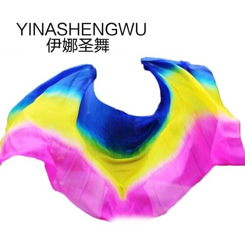 Newest Pure Silk Belly Dance Veils Belly Dance Scarf Silk Veils Practice Stage Performance royal blue+yellow+rose