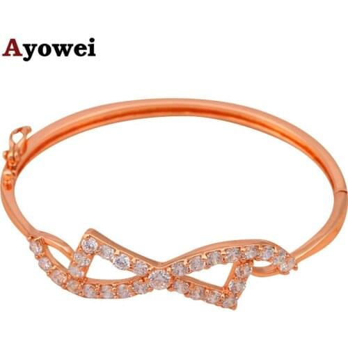 New arrival Designers ! Hot selling White Crystal Zircon fashion jewelry k Rose Gold tone Bangles TB202A