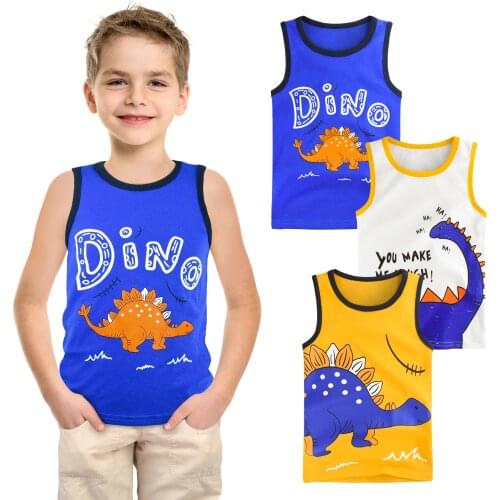 New Cartoon Animals T-Shirts Kids Boy Tops Baby Cotton Tees Summer Sleeveless Fashion Dinosaur Printed T Shirts Children Costume