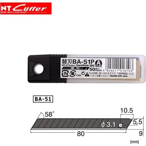 Japan black art blade NT Cutter BA-51P 9mm wide small ultra-thin sharp 0.38MM thickness wallpaper Knife 58 degree angle