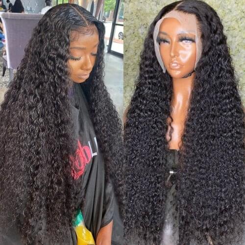 13x4 HD Lace Frontal Wig Curly Human Hair Wigs Brazilian Deep Wave Wig PrePlucked Wig for Women Melted Transparent Lace Wigs