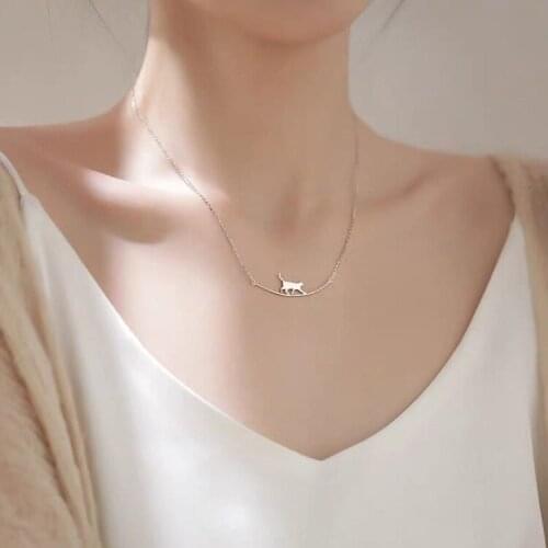 925 Silver Cat Pendant Curved Necklace For Women Personality Silver Chain Clavicle Necklaces Womens Jewelry Wholesale Choker