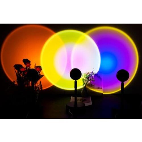 Professional USB Button Rainbow Sunset Projector Atmosphere Led Night Light Background Wall Coffe shop Home Decor Colorful Light