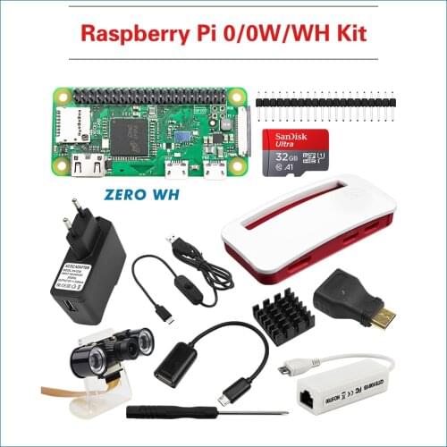 Raspberry Pi Zero /Zero W/Zero WH Kit + ABS Case + + Camera + RJ45 + Power Adapter + SD Card for Raspberry Pi zero w