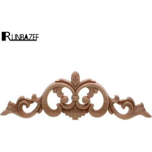 RUNBAZEF European Floral Wood Carved Corner Applique Wooden Carving Decal Furniture Cabinet Door Frame Wall Home Decor Crafts